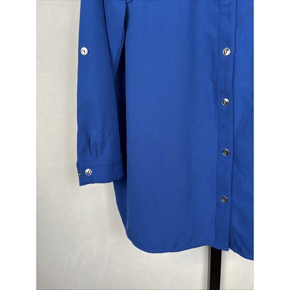 Susan Graver Button Down Blouse Women's 18W Blue Silver Buttons Stretch Roll Tab - Picture 5 of 13